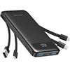 Charmast Power Bank 10000mAh con Cavi Integrati,Caricatore Portatile USB C 5V/3A Powerbank LED Display con 6 Uscite e 3 ingressi per iPhone Huawei Xiaomi