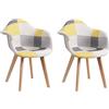 GrandCA HOME Set di 2 sedie per sala da pranzo, stile nordico, poltroncina patchwork, sedia da cucina, ufficio, Giallo