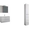 Mama Store Collezione Atena, Set da bagno, Mobile da bagno sospeso con lavabo da 60cm, con Colonna sospesa 2 ante, Laccato Bianco Lucido