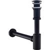 Keymark Set - Sifone di design con scarico senza troppopieno per lavabo nero opaco - Keymark universale sifone e valvola di scarico bagno - ottone sifone pop up rubinetto di scarico lavabo