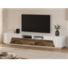 Dmora - Mobile porta TV Gregorio, Credenza bassa da soggiorno a 4 ante, Base porta televisione, 100% Made in Italy, cm 260x43h46, Bianco lucido e Acero