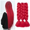 Gairyan Extension per Treccine Africane Extension Capelli Finti per Treccine Afro 60cm Ombre Kanekalon Treccia Capelli Sintetici Crochet Twist Jumbo Braids 3 Pezzi (Rosso)