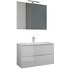 Mama Store ATENA Mobile sospeso con lavabo, specchio e lampada LED Laminato Bianco Lucido Laccato L. 101 X P. 47 X H. 53 cm