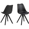 AC Design Furniture Nadia Sedie da Pranzo, al.: 85 x L: 48.5 x P.: 55 cm, Nero/Nero, PU/Legno, 2 pz
