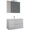 MaMa Store Atena Mobile sospeso con lavabo, specchio e lampada LED, Laminato, Bianco Lucido Laccato L. 62 X P. 47 X H. 53 Cm