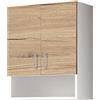 MaMa Store ATENALAV Pensile Doppio Bianco Opaco e Quercia Naturale con Vano a Giorno L. 60 cm x P. 22 cm x H. 71