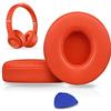 SoloWIT® Cuscinetti Auricolari Ricambio per Beats Solo 2 e Solo 3 Wireless On-Ear Cuffia con morbida pelle proteina/memory foam/nastro adesivo forte - Rosso agrume