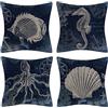 Vgzsyomqib Oceano Federe Cuscini Camera da Letto 45x45 cm Mare Coralli Animali Fodera Cuscino Casa Vintage Divano Fodere Copricuscini Soggiorno Cucina Arredo Esterno Set di 4 Pezzi Blu Navy