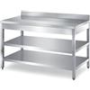 Ristotecno Tavolo in acciaio inox con ripiano di fondo, ripiano intermedio e alzatina posteriore, profondità 90 cm - 90x90x85H - AISI 430