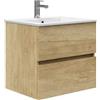 Baikal Mobile da bagno a due cassetti, sospeso a parete con lavandino. Melamina 16. Mobile montato. Mobile da 50 cm Nature senza specchio