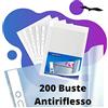 LogicaShop Fly Buste Forate Trasparenti per Raccoglitori ad Anelli A4, Cartelline Plastica (Antiriflesso, 200 Pezzi)