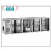 Banco frigo bar 4 porte vetri, Ventilato, Temp. +2+8, in Acciaio Inox, Lungo cm 240