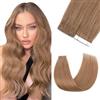 Silk-co Extension Biadesive Capelli Veri 20 PCS 25cm 30g 6 Marrone Chiaro Extension Capelli Veri Biadesivo Lisci Tape Extension Capelli Veri Invisibili