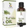 Natura Pur Tea Tree Oil 50ml con pipetta - Olio Tea Tree puro biologico - anti acne, brufoli e punti neri - Olio Essenziale di Albero del Tè per aromaterapia e diffusore