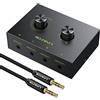 LiNKFOR 4 Vie Switcher Audio da 3,5 mm Regolabile Volume con 3.5 mm Cavo Audio 4(1)-in-1(4)-Out 3.5 mm Audio Switch per Altoparlante Passivo Cuffie Selettore Manuale Splitter Box Condivisione Audio