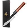 MITSUMOTO SAKARI 14 cm Forgiato a Mano Giapponese Spelucchino, Coltello per Frutta in Acciaio ad Alto Carbonio, Professionale Piccolo Coltello da Chef (Manico in Palissandro e scatola di legno)