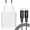 DBZYLN Caricatore 45W per Samsung Galaxy S24,S23,S22 Ultra,S24+ S23+,S22+,S21,S20,A54,Galaxy Tab S8 Ultra Caricabatterie Tipo C Ricarica Rapida USB C Carica Alimentatore con Cavo in Nylon - Bianco