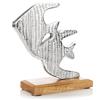 com-four® Premium stand pesce - pesce decorativo in metallo su una base in legno di mango - pesce in metallo marittimo da mettere in piedi e decorare (color argento - pesce)