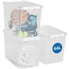 SmartStore Scatole di stoccaggio grandi da 66L con Coperchi - Set di 3 Impilabili e Sovrapponibili - Garanzia di 10 Anni - Sicure per Alimenti - Chiusura con Clip - L59 x P39 x A43 cm