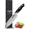 AIRENA Coltello Santoku, 7 Coltelli da Cucina Professionali, Lama in Acciaio Tedesco X50CrMov15 e Full-Tang Manico Ergonomico in Pakkawood - Coltello Giapponese Ultra Affilato