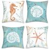 Bonhause Federe per Cuscini Oceano Cavalluccio Marino 45x45cm Copricuscini Decorativi Spiaggia Stella Marina Velluto Morbido Blu Costiero Federa per Cuscino Divano Letto Casa Decorazione Set di 4