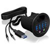 ICY BOX Hub da tavolo USB (60 mm) per installazione, 4 porte USB 3.0, ingresso/uscita audio, passacavo, IB-HUB1403A