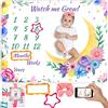 Happy Chlea Coperta Mesi Neonato Femmina con Cornici e Fascia Inclusa, Tappeto Mesi Neonato Femmina a Tema Luna e Fiori, Lavabile, Antimicrobico, Morbido e Certificato Oeko-Tex