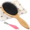 BESTOOL Spazzola per capelli in setole di cinghiale Spazzola per capelli in legno naturale Massaggio in legno anti statico Spazzola per pagaia grande per donna uomo e bambino (Ovale)