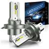 SHINYY Lampadine H4 LED Fari per Auto e Moto, 16000LM 12V-24V 6500K Bianco LED H4/HB2/9003 Abbagliante Anabbaglianti 300% Luminoso Kit di Conversione, 1:1 Sostituire Lampade Alogene e Luci Xeno, 2PCS
