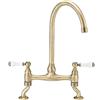 ENKI, Astbury, KT104, rubinetto miscelatore per lavello da cucina, in bronzo antico, con beccuccio girevole a collo di cigno e leve in ceramica a quarto di giro, struttura in ottone massiccio, design