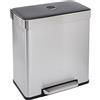 Amazon Basics Pattumiera rettangolare per riciclaggio dei rifiuti con 2 scomparti, Bidone interno da 30L+30L (60 L), argento/nero