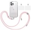 TBOC Pack: Cordino Catenella Laccio Strap Porta Cover [Rosa Chiaro] + 2 Toppe di Fissaggio aggiuntive Telefono Cellulare Collo - Tracolla Catenina cordini Phone Cellulari Universale Laccetti