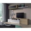 Dmora - Parete attrezzata Chino, Mobile soggiorno porta TV, Composizione salotto reversibile, Set salotto ad angolo, 200x41h44 cm, Rovere e Bianco lucido