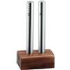 WMF Set di 3 saliera e pepiera Piccola, in Acciaio Inox Cromargan Satinato, Sale e Pepe, Supporto in Legno, Argento
