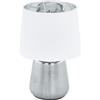 Eglo lampada da tavolo Manalba 1, luce da comodino in ceramica color argento e paralume in tessuto in bianco e argento, illuminazione da soggiorno, camera da letto lampadina E14