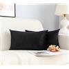 GIRASOLE HOME Coppia Federe Cuscini in Velluto Per Divano e Letto Copricuscini Antiacaro e Ipoallergenico Arredamento Casa con Zip Invisibile 2 pezzi (30x50cm, Nero)