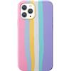 Yesunktt Custodia protettiva in silicone liquido per iPhone 13, con strisce arcobaleno creative, con sfumatura colorata per ragazze, donne, uomini, rosa