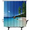 Ulticool Tenda da doccia - Spiaggia natura mare isola palma - 180 x 200 cm - Lavabile - Anti muffa - Impermeabile - con 12 anelli - Blu
