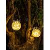 BEL AIR HOME - Set 2 Ciondoli Solari in Vetro - Luce LED 3000 K IP65 - Illuminazione Automatica da Esterno 8-12 Ore - Ideale per Giardino, Veranda, Pergola, Vetro