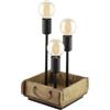 Eglo lampada da tavolo Wootton, luce da tavolo a tre luci vintage, lampada da comodino in legno in marrone e metallo nero, lampada con interruttore, presa E27