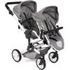 Bayer Chic 2000 - Passeggino per bambole Linus Duo, passeggino gemellare per bambini dai 4 agli 8 anni, jeans grigio, 690-76, 82 x 41,5 x 79 cm