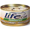 LifeCat Natural per Gatto in Scatoletta da 85 gr Gusto Pollo e Gamberetti