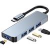 Casavello Hub USB C a 4 porte USB 3.0 Data Hub in alluminio per MacBook Pro/Air, XPS, iPad Pro, Chromebook, Lettore Flash, Disco rigido Mobile e Plus Encore