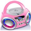 Cyberlux Lettore CD con illuminazione a LED, connettore per cuffie, radio stereo portatile, impianto stereo, USB, lettore CD/MP3, radio FM, connettore per cuffie, Aux In (Pretty Kitty Pink)