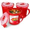 Sistema tazza per zuppa media per microonde | Contenitore per alimenti utilizzabile in microonde | 656 ml | Senza BPA | Rosso l 3 pezzi