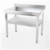 Ristotecno Tavolo inox con 1 ripiano intermedio alto, con alzatina posteriore. Prof. 60 - 120x60x85H - SENZA ruote - AISI 430