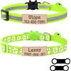 Uiopa 2pcs Collarino Gatto Antistrozzo + 2pcs Targhetta Cane con Incisione, Collare Gatto Personalizzato, Fibbia di Sicurezzae Campana, Collare Cane Taglia Piccola con Medaglietta (Verde fluorescente)