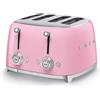 Smeg, Tostapane 4x4 TSF03PKEU, 4 Scomparti da 36mm, 6 Livelli di Doratura, Funzione Riscaldamento, Scongelamento e Bagel, Espulsione Automatica del Pane, 2 Cassetti Raccoglibriciole, 2000W, Rosa
