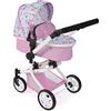 Bayer Chic 2000 - Passeggino per bambole Mika, passeggino combinato 2 in 1 per bambini dai 4 agli 8 anni, passeggino per bambole fino a 52 cm, fiori, rosa