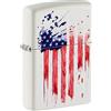 Zippo Accendino antivento, modello bandiera americana, bianco opaco, ricaricabile per tutta la vita, fiamma regolabile, confezione regalo, una scatola, struttura in metallo, prodotto negli Stati Uniti